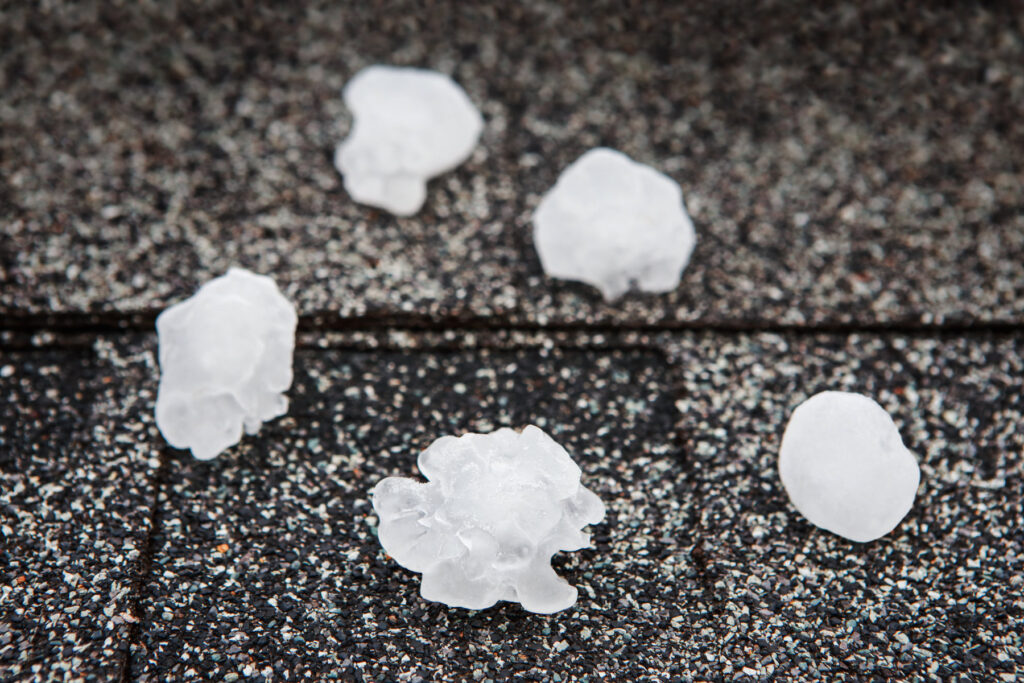 Hail on roof after hailstorm