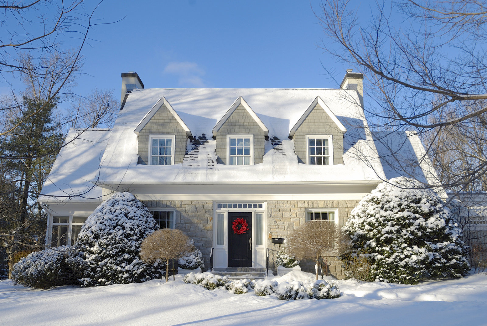 Single detached stylish house on a sunny winter day