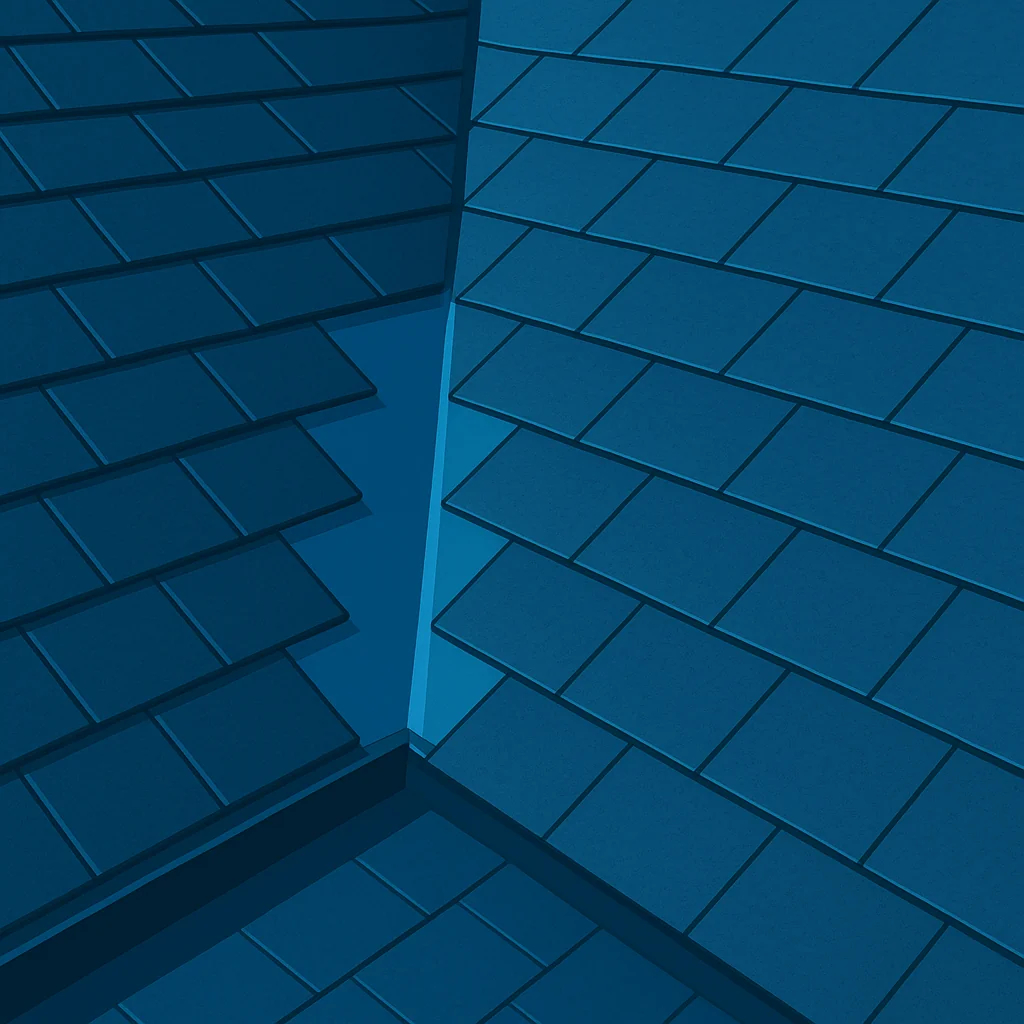 Illustration of a blue valley roof.