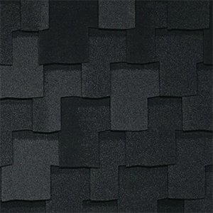 Close-up of black architectural shingles with a layered pattern